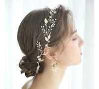 Anglacesmade Serre-tête de mariée en cristal et perles - Feuille dorée - Bijou fait à la main pour femme et fille