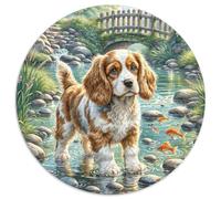 Anglais Cocker Spaniel 1000 Pièces Puzzle Circulaire Jeu Cadeau Unique Chien de Compagnie Puzzles Classiques Décoration Jeu D'Intelligence pour Adultes 14+1000pcs (67.5x67.5cm)