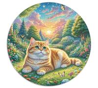 Anglais Short Gold Gradual Layer Chat Casse-tête De 1000 Pièces Ronds pour Enfants Animaux Chats Bricolage Décoration Difficile Impossible Classiques Décompression 1000pcs (67.5x67.5cm)