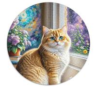Anglais Short Gold Gradual Layer Chat Casse-tête De 1000 Pièces Ronds pour Enfants Animaux Chats Moderne Jeu Original Difficile Impossible Décompression 1000pcs (67.5x67.5cm)
