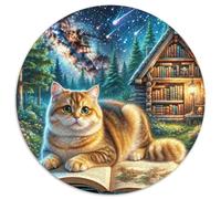 Anglais Short Gold Gradual Layer Chat Circulaire Puzzle 1000 Pièces pour Adultes Animaux Chats Bricolage Décoration Original Difficile Impossible Jeux De Défi Uniques 1000pcs (67.5x67.5cm)