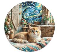 Anglais Short Gold Gradual Layer Chat Puzzle Rond De 1000 Pièces pour Adultes 14+ Animaux Chats Moderne Jeu Difficile Impossible Qualité Supérieure Décompression 1000pcs (67.5x67.5cm)