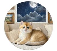 Anglais Short Gold Gradual Layer Chat Puzzle Rond De 1000 Pièces pour Adultes Animaux Chats DIY Difficile Impossible Créatif Jeux De Défi Uniques 1000pcs (67.5x67.5cm)