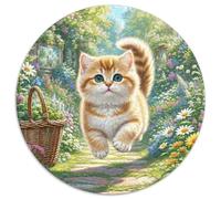 Anglais Short Gold Gradual Layer Chat Puzzle Rond De 1000 Piècespour Adultes Animaux Chats Bricolage Décoration Difficile Impossible Classiques Jeux De Défi Uniques 1000pcs (67.5x67.5cm)