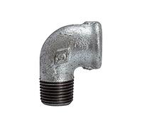Angle 92, 90°, IG/AG, Rp/R 1/2, température de fonctionnement de -20 °C à 300 °C, fonte noire, galvanisée à chaud, DIN EN 10242.
