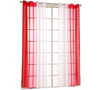 Angle Bud Lot de 2 Rideaux Translucide à œillets - Dégradé Voilages Voile pour Balcon, Chambre à Coucher et Salle de séjour - Rouge avec Blanc - 140x175cm