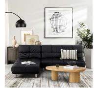 Angle Canapé-lit clic-clac + meridienne réversible gauche / droite pour couchage d’appoint en PU noir - MELLOW