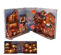 Angle du livre de rue japonais - Kit maison miniature 3D bricolage avec détails élaborés, lampes LED et pièces de bois | Modèle artistique fait à la main comme insert de bibliothèque, d
