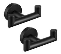 Angle Simple Lot de 2 crochets doubles en acier inoxydable noir mat pour peignoir, porte-serviettes mural