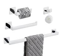 Angle Simple SUS304 Ensemble d'accessoires de Salle de Bain 4 pièces en Acier Inoxydable avec Crochet pour Peignoir, Support de Papier Toilette, Porte-Serviette et Barre de Serviette Chromé Poli
