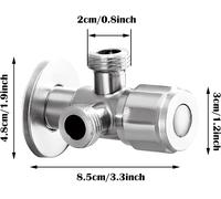 Angle Valve 1/2"" with Two Outlets 1/2"" with Raw Belt,Self-Sealing Angle Regulating Valve,Water Connection,for Faucets,Washbasins,Kitchen,Bathroom