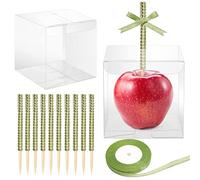 Anglekai Lot de 10 + 10 boîtes à bonbons avec trou et bâtons, 10 boîtes à bonbons avec trou/ruban de 22,9 m (vert)