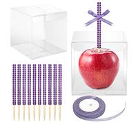 Anglekai Lot de 10 + 10 boîtes à bonbons avec trou et bâtons, 10 boîtes à bonbons avec trou/ruban de 22,9 m (violet)