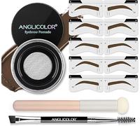Anglicolor 24HR Kit de pochoirs à sourcils - Pommade imperméable, 5 pochoirs réutilisables et double pinceau, mat, végétalien (05# marron foncé)