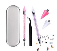 ANGNYA 2 Pack Rhinestone Picker Dotting Pen With 2 Replaceable Wax Tips And 1x Tweezer, Dual-ended Diamond Picker Tools for Nails,Wax Pencil for Rhinestone Stainless Steel Double Head(Pink Purple)