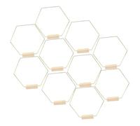 Angoily 10 Pièces Lot de Cerceaux Hexagonaux Métal avec Base Bois Décoration Mariage Centre de Table DIY Supports pour Couronnes de Fleurs Festives et Numéros de Table