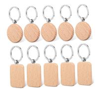 Angoily 10 Pièces Lot de Porte Clés Vierges Formes Rectangulaire et Ronde Étiquettes Légères pour Gravure et Décoration Diy