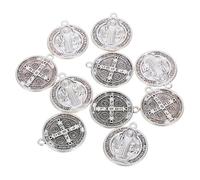 Angoily 10 pièces Médaille Saint Benoît Métal avec Motif Croix Pendentif Alliage de Zinc pour Fabrication de Colliers Porte-clés et Bijoux DIY
