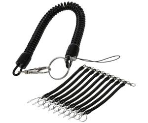 Angoily 10 Pièces Porte-clés Mousqueton Lobster à Ressort Extensible en Acier Inoxydable Cordon Spiralé Noir Anti-Perte et Retour Automatique pour Activités Extérieures et Chasse