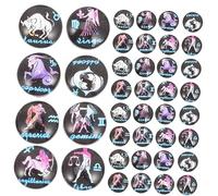 Angoily 100pièces Cabochons Ronds Verre à Dos Plat Imprimés Avec Motifs Astrologiques Phosphorescents Pour Colliers Et Diy
