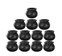 Angoily 12 Pièces Pot de Bonbons d'halloween en Plastique Noir, Mini Chaudron Poignée, pour Décoration et Fête d'halloween, pour Contenir Bonbons et Pièces