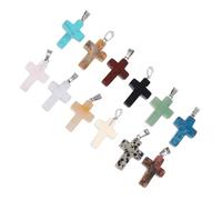 Angoily 12pcs Pendentifs en Pierre Naturelle Forme de Croix pour Fabrication de Bijoux, Breloques Multicolores pour Contemplation et Sérénité, pour Débutants et Couleur Couleur Aléatoire