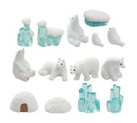 Angoily 14 Pièces Statuette Miniature Ours Polaire en Résine, Décor | Bleu et Blanc, Base Stable, Reste Debout, Diorama Nordique, pour Bord de Fenêtre et Noël