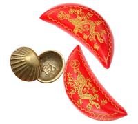Angoily 2 Paires de Coupes Divinatoires Taoïstes en Bois de Pêcher et Cuivre Forme Croissant de Lune Rouge 25 Pouces Outil Bouddhiste de Divination Feng Shui Décoration de Temple