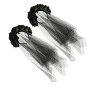 Angoily 2 Pièces Bandeau de Voile de Mariée avec Fleur Noire, Tulle
