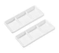 Angoily 2 Pièces Blanc en Céramique Plat de Service 3- Compartiment Porcelaine Apéritif Plateau de Service Condiment Sauce Dip Ramequins Ensemble avec Carré Compartiment pour La Nourriture