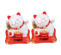Angoily 2 Pièces Chat Maneki Neko Solaire Blanc avec Bras Ondulant Décoration Japonaise Feng Shui pour Voiture et Maison Lot