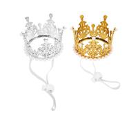 Angoily 2 Pièces Couronnes Pet Party Ajustables pour Chiens et Chats Accessoires Costume Photo Prop pour Anniversaire Animal Chapeaux Tiara Brillants Doré et Argenté