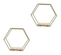 Angoily 2 Pièces Étagère Murale Hexagonale Fer Doré Support de Rangement Mural Suspendu Étagère Décorative pour Chambre et Salon Gain de Place Élégante