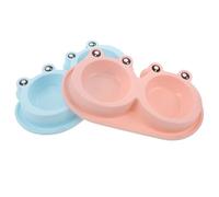 Angoily 2 pièces Gamelle Double pour Animaux avec Base Antidérapante Design Grenouille Ludique Compartiments Séparés pour Nourriture et Eau pour Chats Errants Rose et Bleu