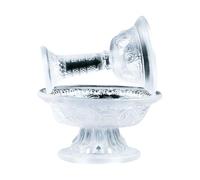 Angoily 2 Pièces Lot de 2 Bols D'offrande en Verre Transparent, Coupes pour Temple Bouddhiste Multifonctions, 8 Symboles Auspicious Décoratifs, Accessoires de Cérémonie Spirituelle