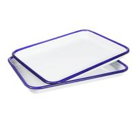 Angoily 2 Pièces Lot de 2 Plateaux en Émail Blanc 26x18 Cm, Plaques de Cuisson Rectangulaires Antiadhésives pour Four, Résistantes à L'usure, pour Pizzas, Pâtisseries et Utilisation