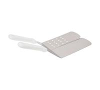 Angoily 2 Pièces Spatule Cuisine en Acier Inoxydable Blanche pour Cuisson et Mélange, Spatule à Steak Trous, Préparation des Crêpes et Grillades