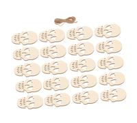 Angoily 20 Pièces pendentif tête de mort en bois décor porte-bonbons d'halloween Stick brillant empaqueter zombi ornements de crâne d'halloween accessoires de fête crâne artisanat Beige