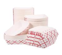 Angoily 200 Pièces 200 Plateaux Alimentaires Jetables en Papier Blanc à Motif à Carreaux Rouges, 2 Lb, Dimensions 115 X 76 X 40 Mm, Boîtes à Goûter Empilables pour Service de Frites,