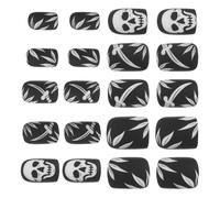 Angoily 24 Faux Ongles Courts à Coller Motif Tête de Mort Halloween Capsules en Plastique Auto-Adhésives Noires Manucure Gothique Pratique pour Soirées et Déguisements