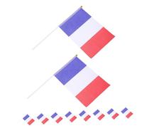 Angoily 25 pièces Petit Drapeau France à Manivelle avec Hampe Polyester pour Bureau Salle de Décoration de Table et Célébration Nationale