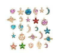 Angoily 26pièces Accessoires Alliage pour Pendentifs Variées Motifs Étoiles et Lune Résistants et Fins pour Créations Style Aléatoire
