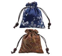 Angoily 2pcs Sachets Présents en Tissu Brocart à Double Couche Cordon, Conteneur de Stockage Portable et Facile à Utiliser pour Bijoux et Crèmes, Style Chinois Élégant