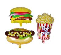 Angoily 3 Pièces Ballons de Fête Alimentaire Ballons Pop Corn Hamburger Hot Dog Décoration Interactive pour Anniversaire Garçon Fille Cinéma Carnaval Pique
