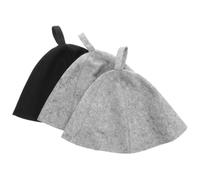 Angoily 3 Pièces Bonnet de Sauna Russe Traditionnel en Feutre de Laine, | Protection du Cuir Chevelu Racines, Boucle Suspendre, Lot Gris et Noir, Usage Après Bain