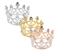 Angoily 3 Pièces Couronnes Garçon Fille pour Gâteau Anniversaire Décorations Miniatures Argent Or Rose Doré Topper Léger et Réutilisable pour Fêtes Shower et Desserts