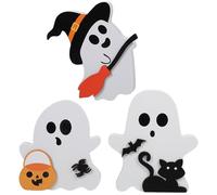 Angoily 3 Pièces Décoration de Table d'halloween en Bois Plateau à Plusieurs Niveaux, Accessoires Fantômes Chat et Balai, Décoration Délicate pour Photographie et Fête