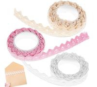 Angoily 3 rouleaux Ruban Dentelle Auto-adhésif Ruban Crochet Décoratif Doux pour Mariage Fêtes Emballage et Bricolage Couleurs Pastel Rose Blanc Beige