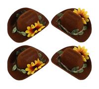 Angoily 4 Chapeaux de Cowboy Miniatures Ajustables pour Petits Animaux Chapeaux en Denim Couronne Fleurie Jaune pour Hamsters, Cochons D’Inde, Perroquets et Serpents Accessoires Légers et