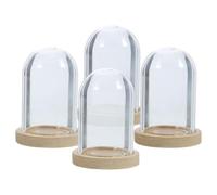 Angoily 4 Ensembles Mini Cloche Verre Transparent avec Socle Bois Naturel Vitrine Miniature pour Fleurs Éternelles Plantes et Décorations de Bureau